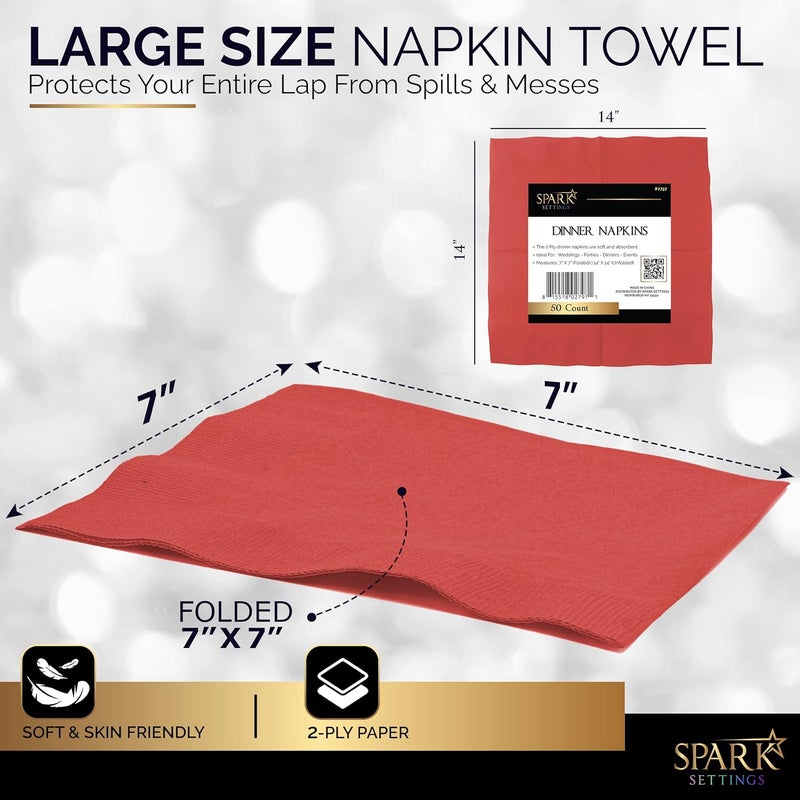 Amcrate Big Party Pack 40 Count Red Dinner Napkins Tableware- Ideal for Wedding, Party, Birthday, Dinner, Lunch, Cocktails. (7” x 7”) - Image 3